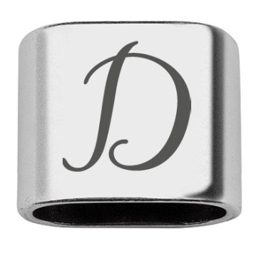 Intermediate piece with engraving letter D, 20 x 24 mm, silver-plated, suitable for 10 mm sail rope