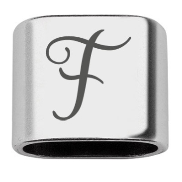 Adapter with engraving letter F, 20 x 24 mm, silver-plated, suitable for 10 mm sail rope