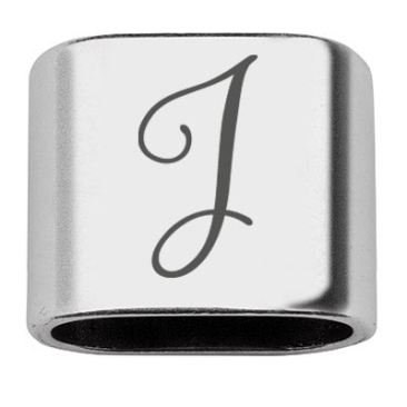 Spacer with engraving letter J, 20 x 24 mm, silver-plated, suitable for 10 mm sail rope