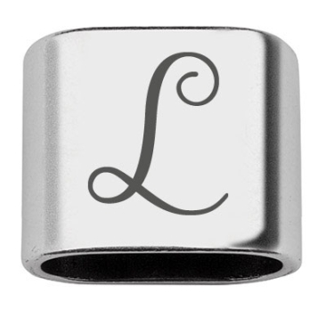 Intermediate piece with engraving letter L, 20 x 24 mm, silver-plated, suitable for 10 mm sail rope