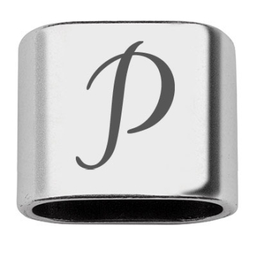 Adapter with engraving letter P, 20 x 24 mm, silver-plated, suitable for 10 mm sail rope