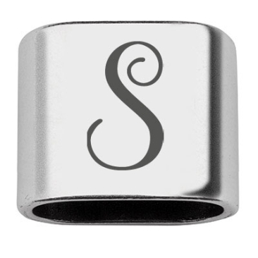 Intermediate piece with engraving letter S, 20 x 24 mm, silver-plated, suitable for 10 mm sail rope