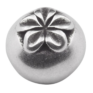 End cap without eyelet for ribbons with 10 mm diameter, floral pattern, silver-plated