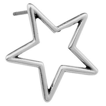 Star ear stud, 18 mm, with titanium pin, silver-plated