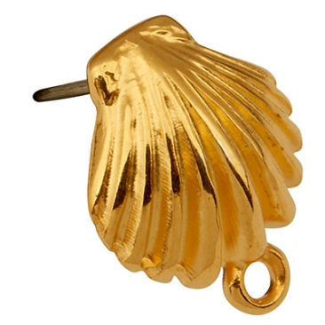 Ohrstecker Muschel mit Öse, 14,5 x 12 mm, mit Titanstift, vergoldet