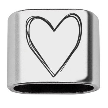 Intermediate piece with engraving "Hearts", 20 x 24 mm, silver-plated, suitable for 10 mm sail rope