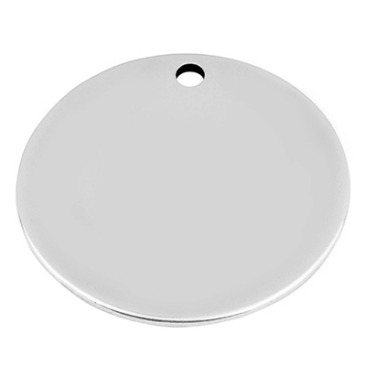Pendentif métal disque, diamètre 34 mm, argenté