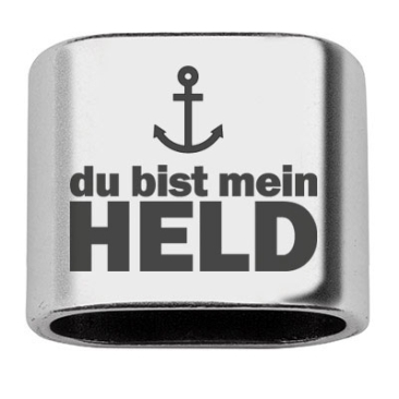 Spacer with engraving "You are my hero", 20 x 24 mm, silver-plated, suitable for 10 mm sail rope