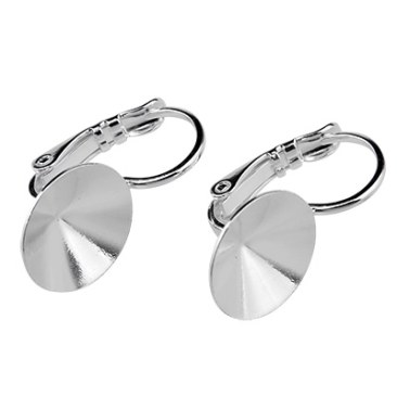 Pair of earrings with brisur and glue setting for Rivoli SS47, silver plated