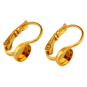 Paar Ohrhänger mit Brisur und Klebefassung für runde Cabochons 6 mm,vergoldet