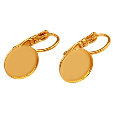 Pair of earrings with brisur and adhesive setting for round cabochons 10 mm, gold plated