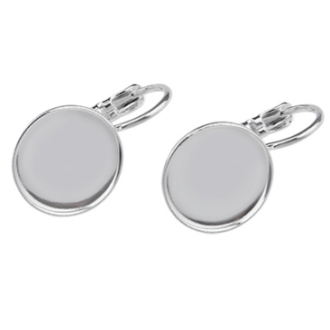Pair of earrings with brisur and adhesive setting for round cabochons 12 mm, silver-plated