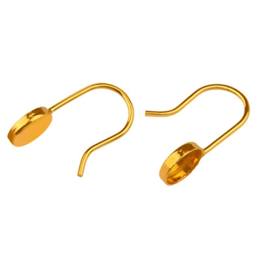 Pair of earrings with ear hook and glue mount for round cabochons 6 mm, gold plated
