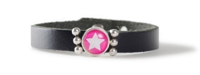 Leder-Armband mit Sliderperlen einfach Stern Pink