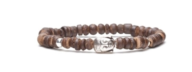 Armband Kokosscheiben Braun Buddha Silberfarben