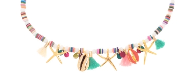Sommerkette mit bunten Muschelanhängern und Katsukiperlen