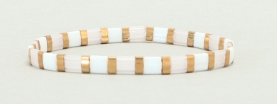 Elastisches Armband mit Tila und Halftila-Perlen Weiß-Gold-Silk