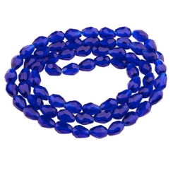 Glasfacettperlen Tropfen, 11 x 8 mm, dunkelblau, Strang mit ca. 60 Perlen