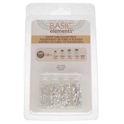 Quetschröhrchen Set, jeweils 150 Perlen: 1,3 mm, 1,8 mm,  2,0 mm,  2,5 mm (insgesamt 600 Perlen), versilbert