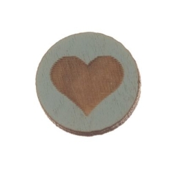 Holzcabochon, rund, Durchmesser 12 mm, Motiv Herz, hellblau