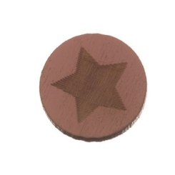 Holzcabochon, rund, Durchmesser 12 mm, Motiv Stern, rosa