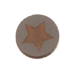 Holzcabochon, rund, Durchmesser 12 mm, Motiv Stern, grau...