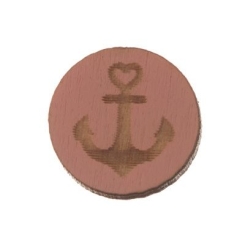 Holzcabochon, rund, Durchmesser 12 mm, Motiv Anker, rosa