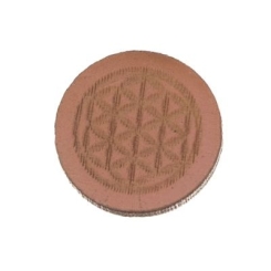 Holzcabochon, rund, Durchmesser 12 mm, Motiv Blume des Lebens, rosa