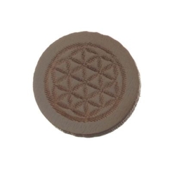 Holzcabochon, rund, Durchmesser 12 mm, Motiv Blume des Lebens, grau