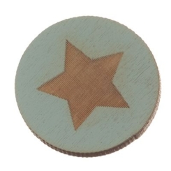 Holzcabochon, rund, Durchmesser 20 mm, Motiv Stern, hellblau