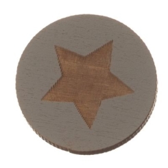 Holzcabochon, rund, Durchmesser 20 mm, Motiv Stern, grau