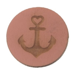 Holzcabochon, rund, Durchmesser 20 mm, Motiv Anker, rosa