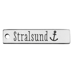 Edelstahl Anhänger, Rechteck, 40 x 9 mm, Motiv: Stralsund, silberfarben