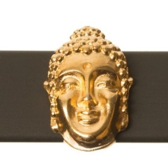 Metallperle Slider Buddha, vergoldet, ca. 14 x 9 mm, Durchmesser Fädelöffnung:  10,2 x 2,2 m