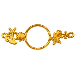 Armbandverbinder Rund mit Muschel und Seestern, 57 x 23 mm, vergoldet
