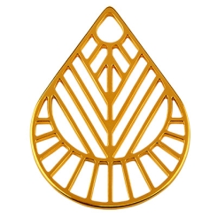 Metallanhänger Tropfen mit geometrischem Muster, 55 mm, vergoldet