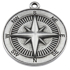 Metallanhänger Kompass, 38,5 x 34 mm, versilbert