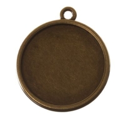 Anhänger/Fassung für Cabochons, rund 20 mm, beidseitig, antik bronzefarben