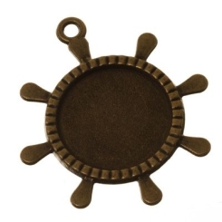 Anhänger/Fassung für Cabochons Steuerrad, 20 mm, antik bronzefarben