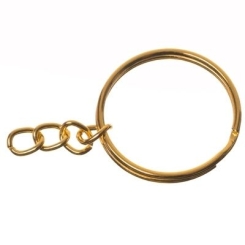 Schlüsselring, Durchmesser 25 mm, mit Kettchen, goldfarben