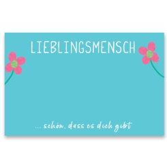 Schmuckkarte "Lieblingsmensch", quer, türkisblau Größe 8,5 x 5,5 cm