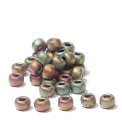 11/0 Miyuki Rocailles beads, round (approx. 2 mm), colour: Khaki Matte Metallic Iris, 23,5 gr. 
