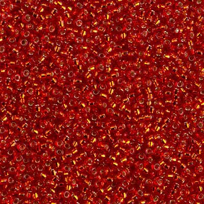 15/0 Miyuki Rocailles Perlen, Rund (ca. 1,5 mm), Farbe: Flame Red, Silver Lined, Röhrchen mit ca. 8,2 Gramm 