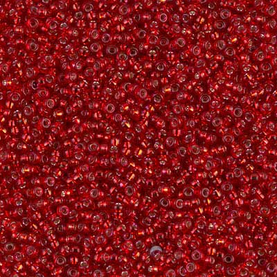 15/0 Miyuki Rocailles Perlen, Rund (ca. 1,5 mm), Farbe: Silver Lined Red , Röhrchen mit ca. 8,2 Gramm 