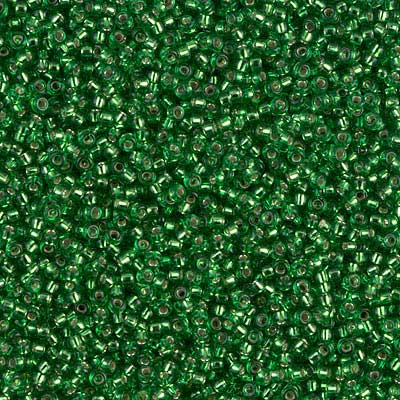 15/0 Miyuki Rocailles Perlen, Rund (ca. 1,5 mm), Farbe: Green, Silver Lined , Röhrchen mit ca. 8,2 Gramm 
