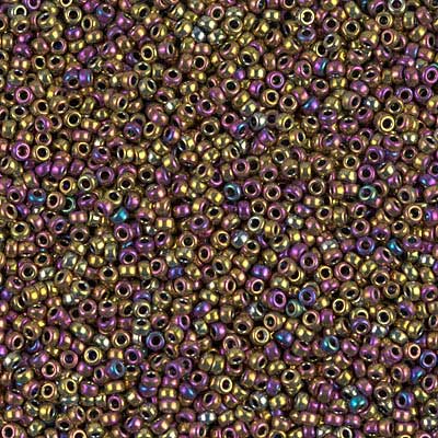 15/0 Miyuki Rocailles Perlen, Rund (ca. 1,5 mm), Farbe: Metallic Purple/Gold Irisierend, Röhrchen mit ca. 8,2 Gramm 