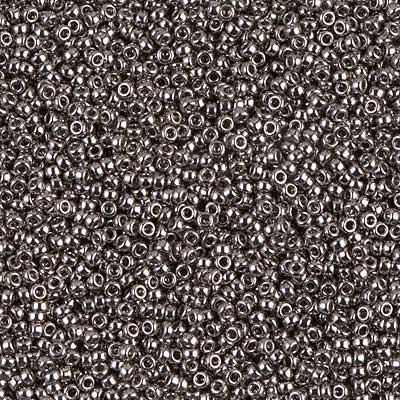 15/0 Miyuki Rocailles beads, Round (approx. 1,5 mm), Colour: Nickel Plated , Tube with approx. 8,2 grammes 
