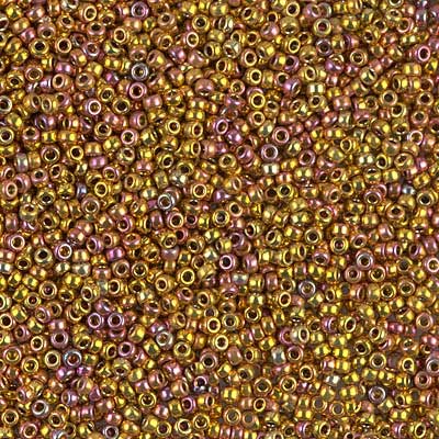 15/0 Miyuki Rocailles kralen, rond (ca. 1,5 mm), kleur: 24 karaats goud iriserend (DB501), tube met ca. 8,2 gram. 