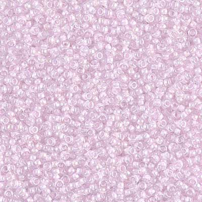 15/0 Miyuki Rocailles beads, Round (approx. 1,5 mm), Colour: Crystal, Pink Lined , Tube with approx. 8,2 grammes 