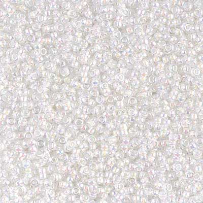 15/0 Miyuki Rocailles Perlen, Rund (ca. 1,5 mm), Farbe: Crystal AB, White Lined , Röhrchen mit ca. 8,2 Gramm 